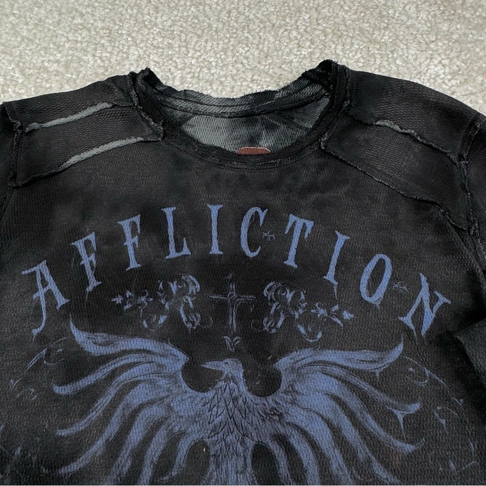 AFFLICTION Men's Long Sleeve Reversible Thermal Shirt. XXL skull bird distressed - Picture 12 of 15